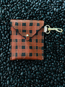 Leather Envelope Clip Wallet - Rust Grid